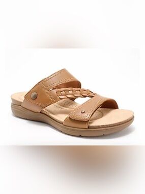 NEW! Clarks Collection Leather Slide Brown Tan Sandals April Raelyn 8W